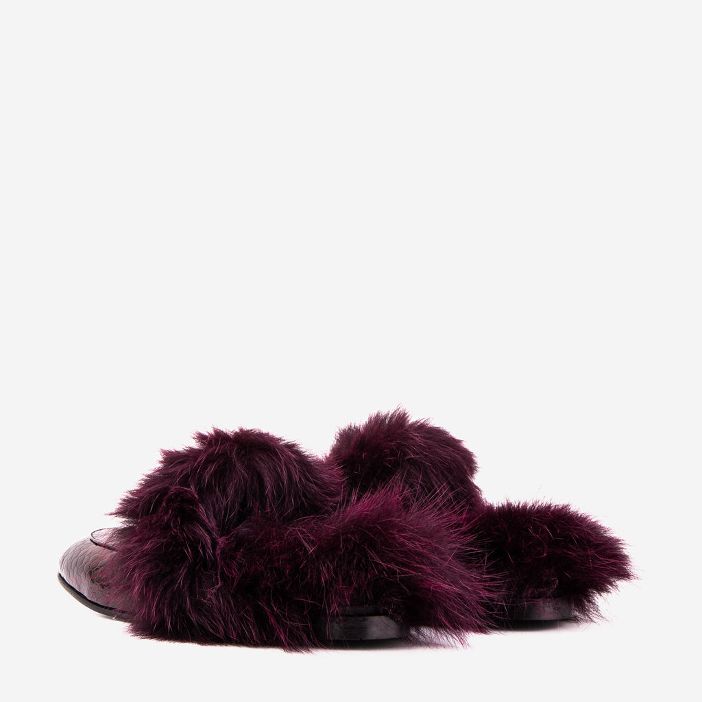 The Izmir Burgundy  Patent Leather Natural Fur Women Slipper