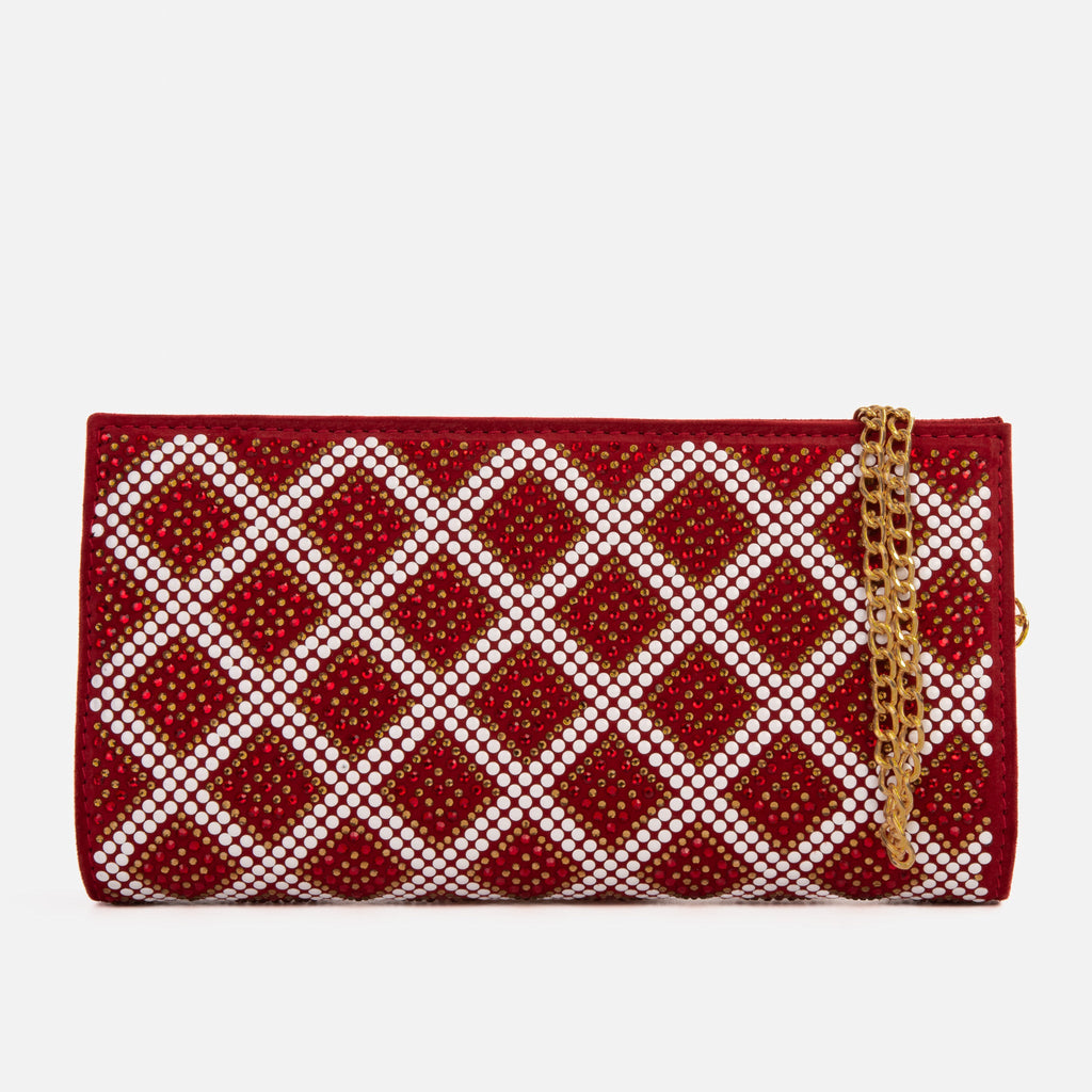 The Nampula Red Glitter Suede Leather Small Clutch