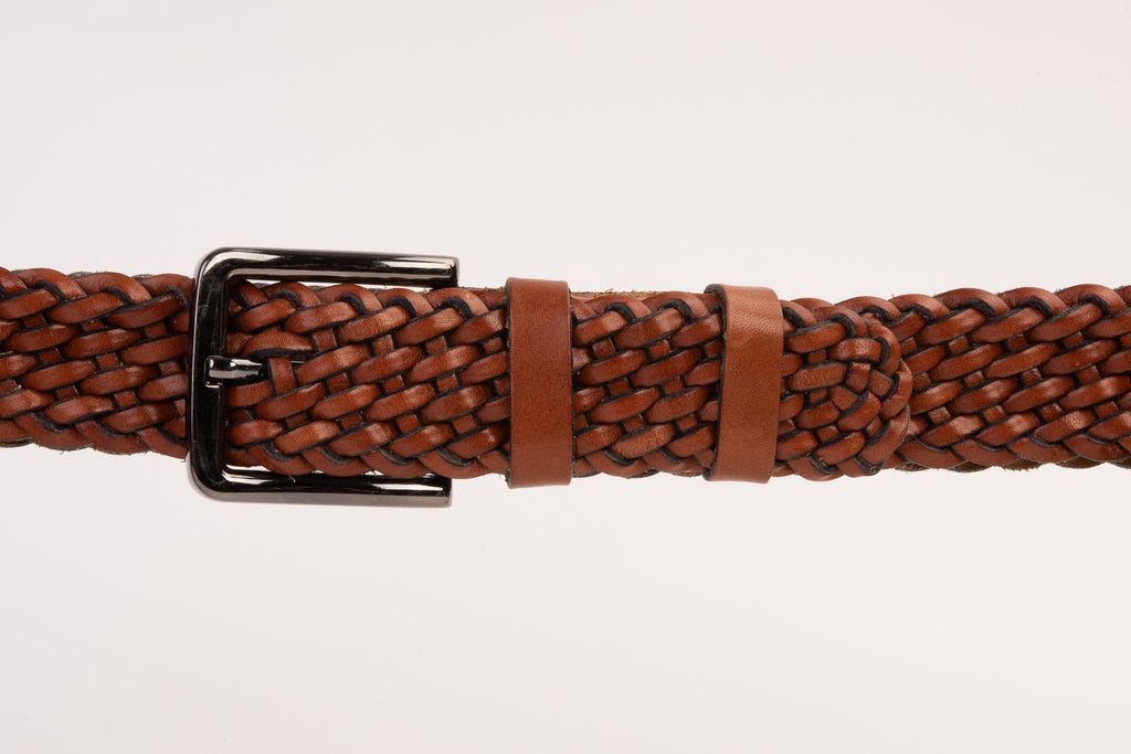 The Grand Woven Tan Color Leather Belt