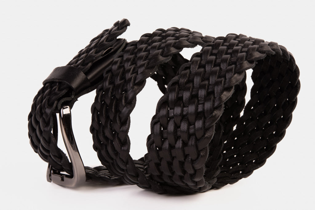 The Mclean Woven Black Leather Belt
