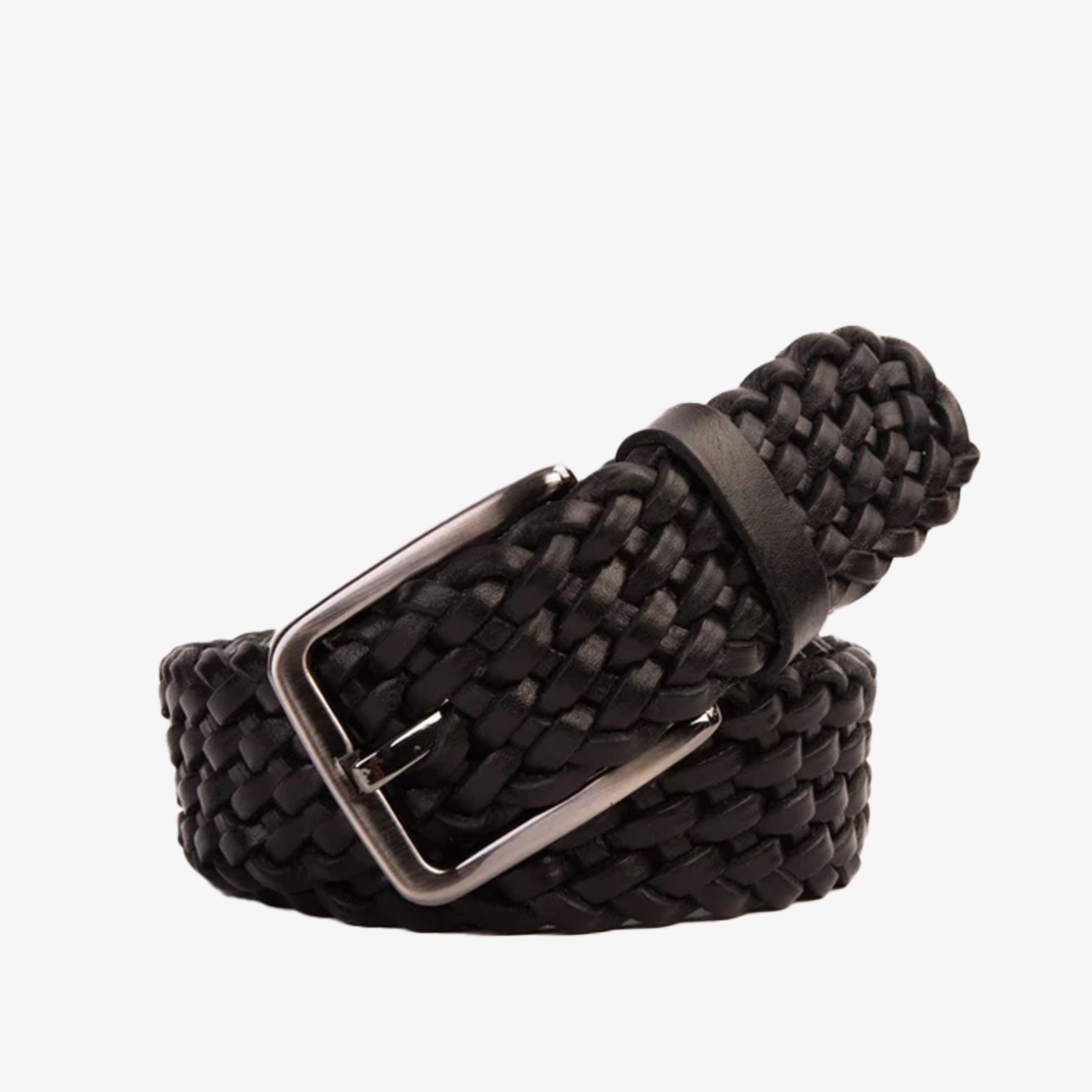 The Mclean Woven Black Leather Belt
