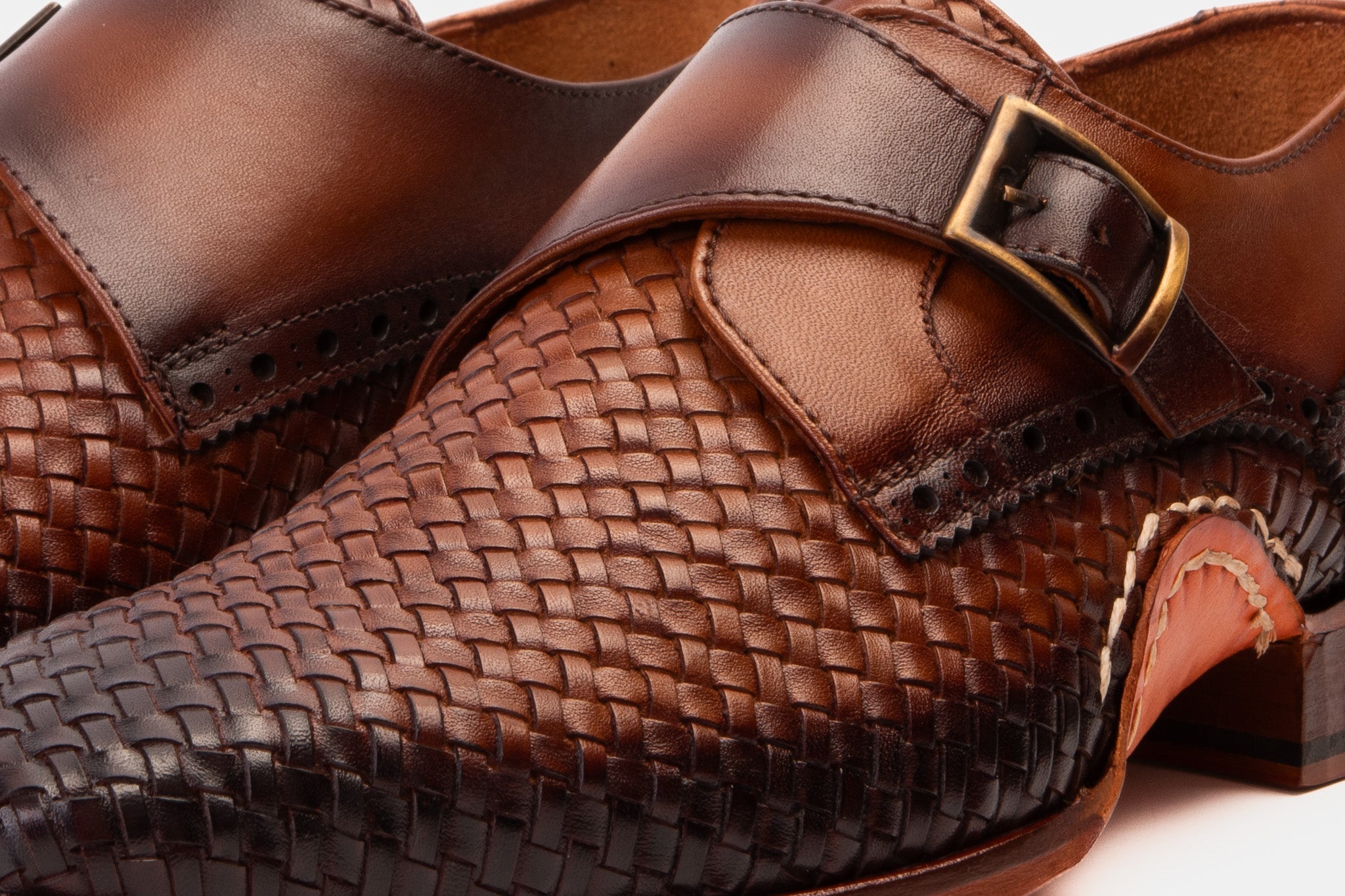 The Rolls  Woven Tan Leather Single Monk Strap  Handmade Men Shoe
