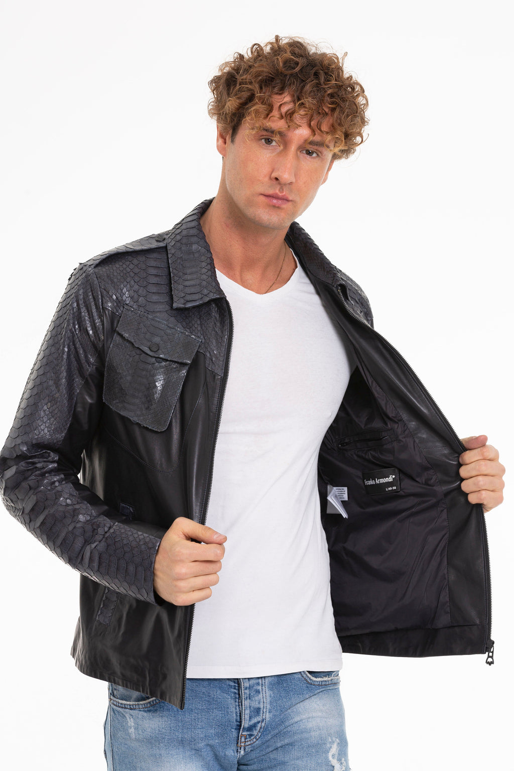 The Agron Pythn Navy Blue Leather Men Jacket
