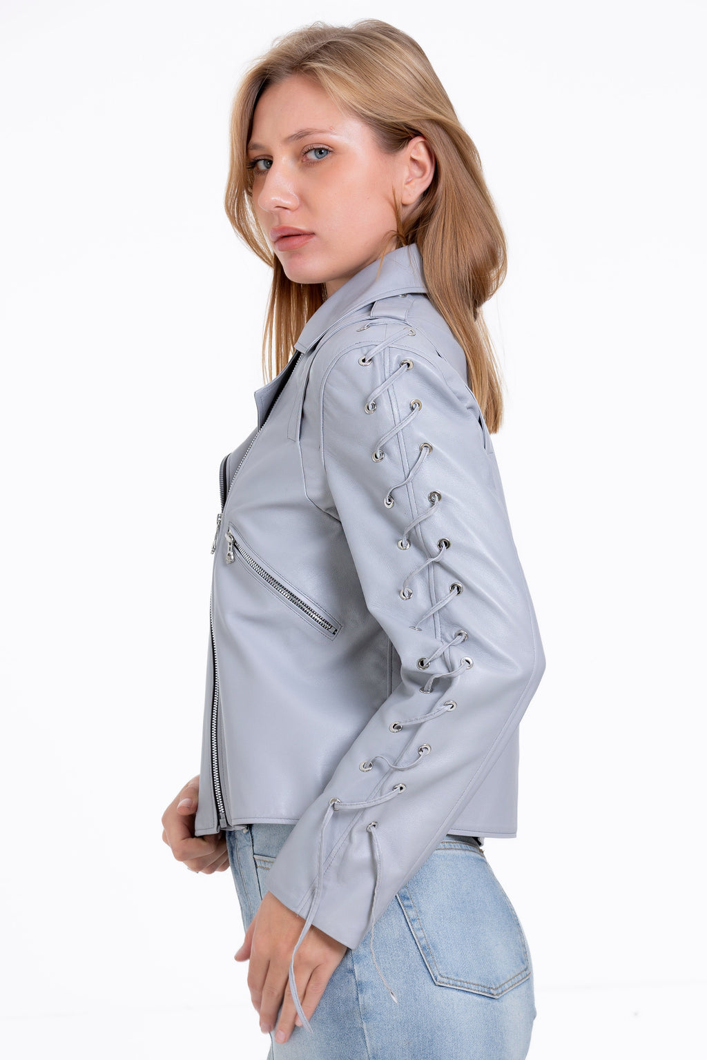 The Isola Leather Gray Women Jacket