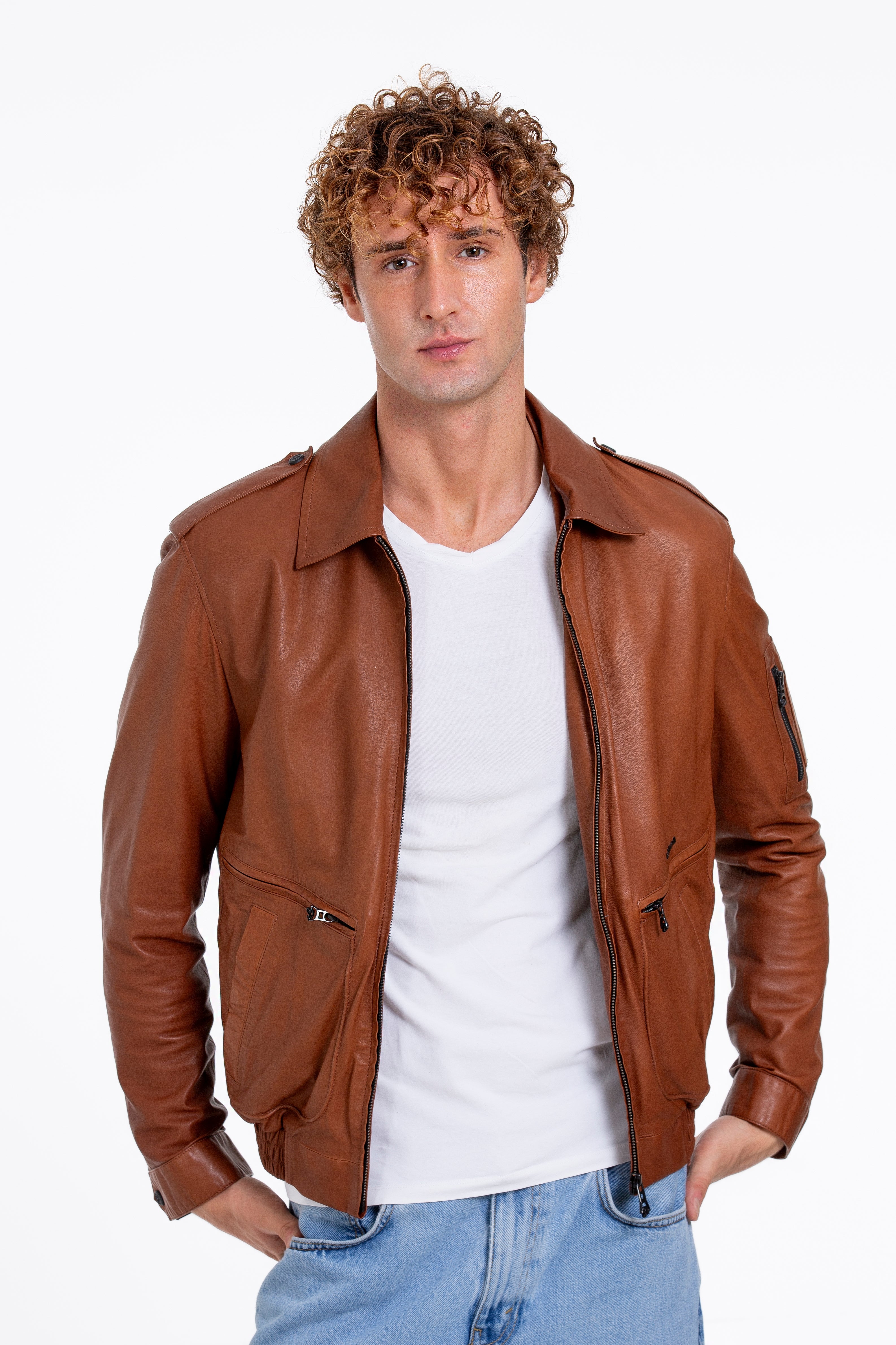 The Leureles Tan Leather Men Jacket