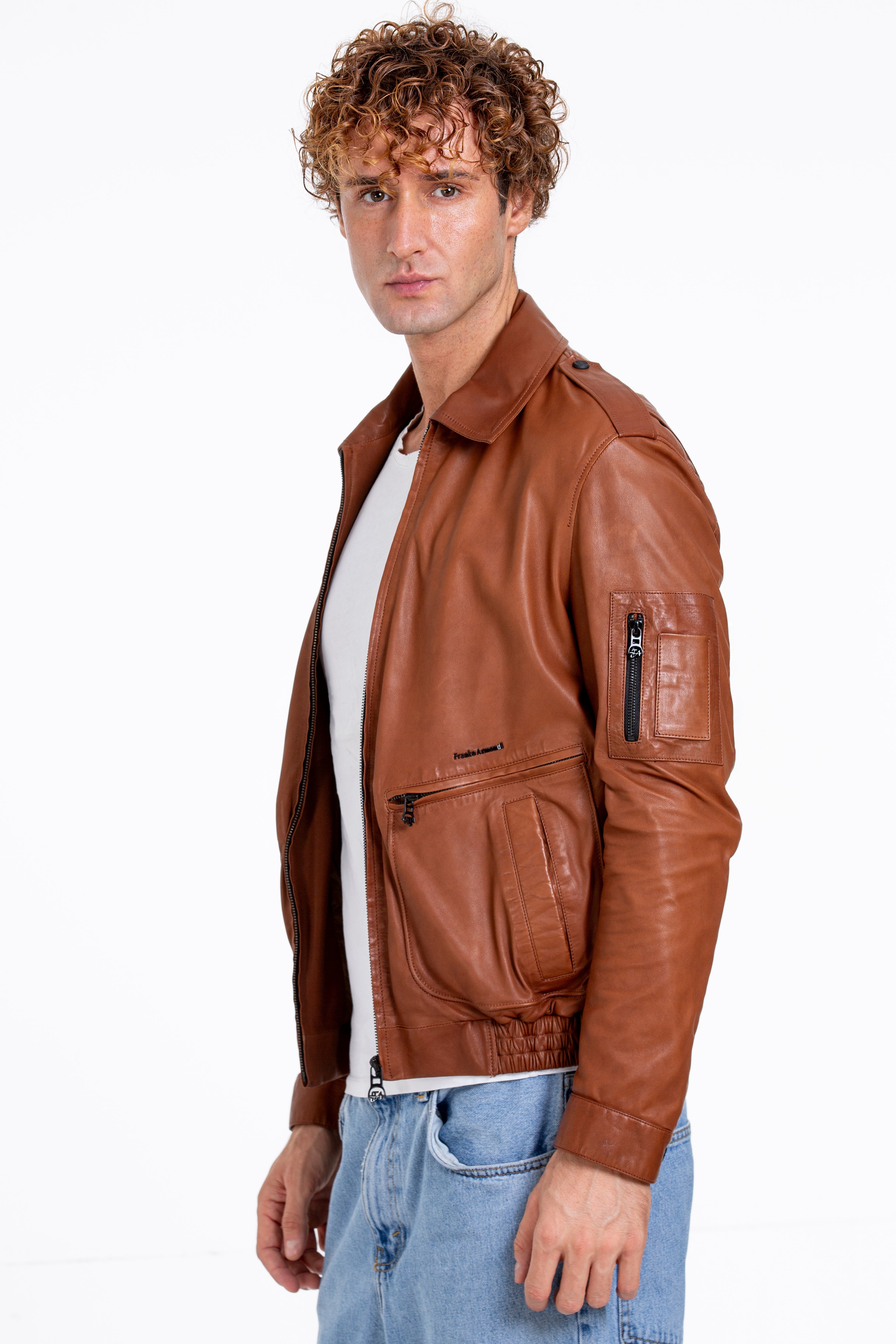 The Leureles Tan Leather Men Jacket