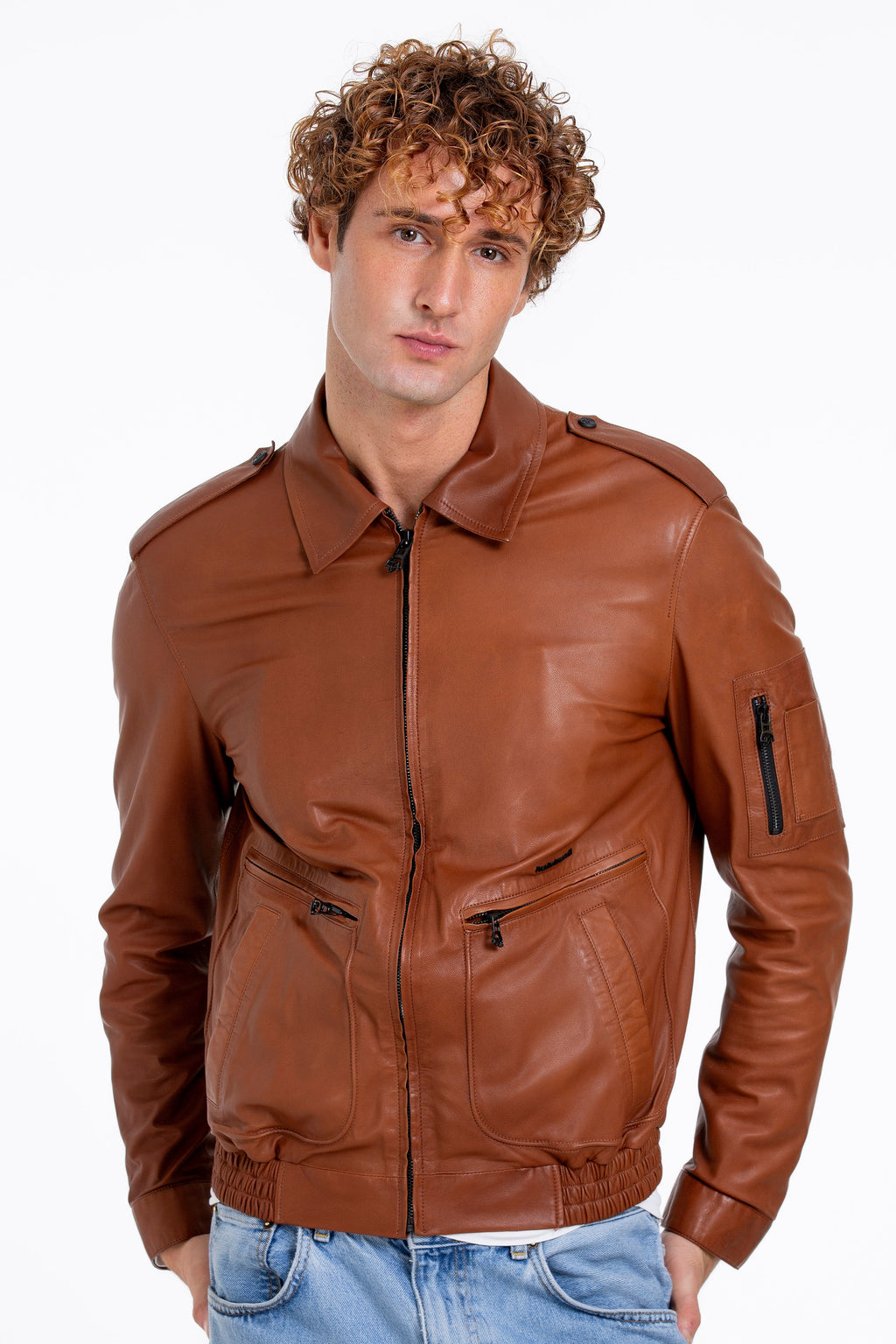 The Leureles Tan Leather Men Jacket