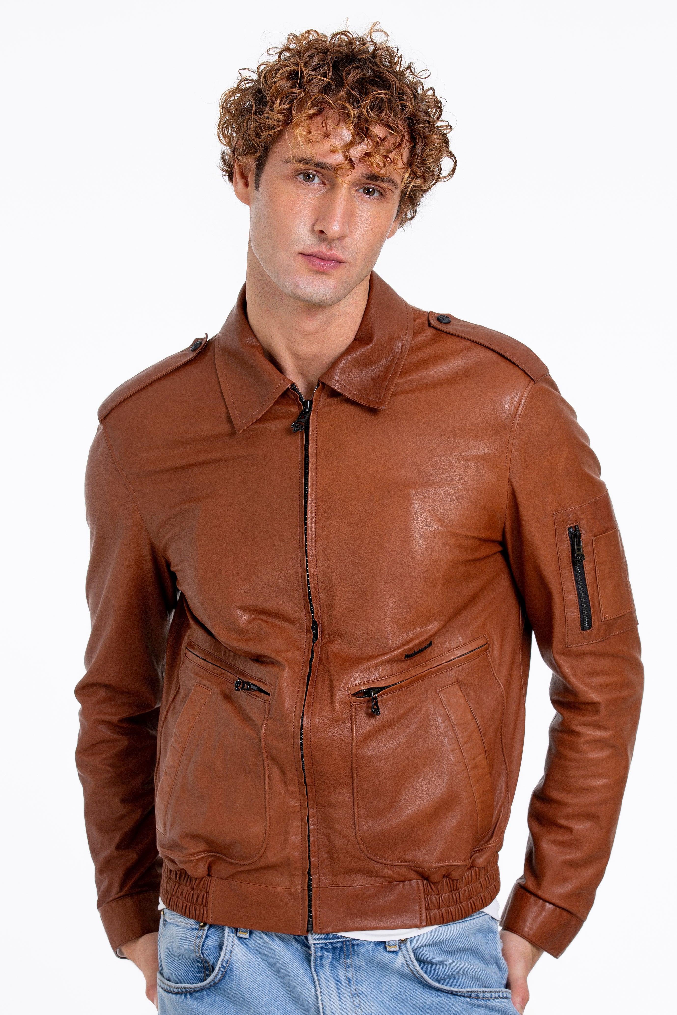 The Leureles Tan Leather Men Jacket