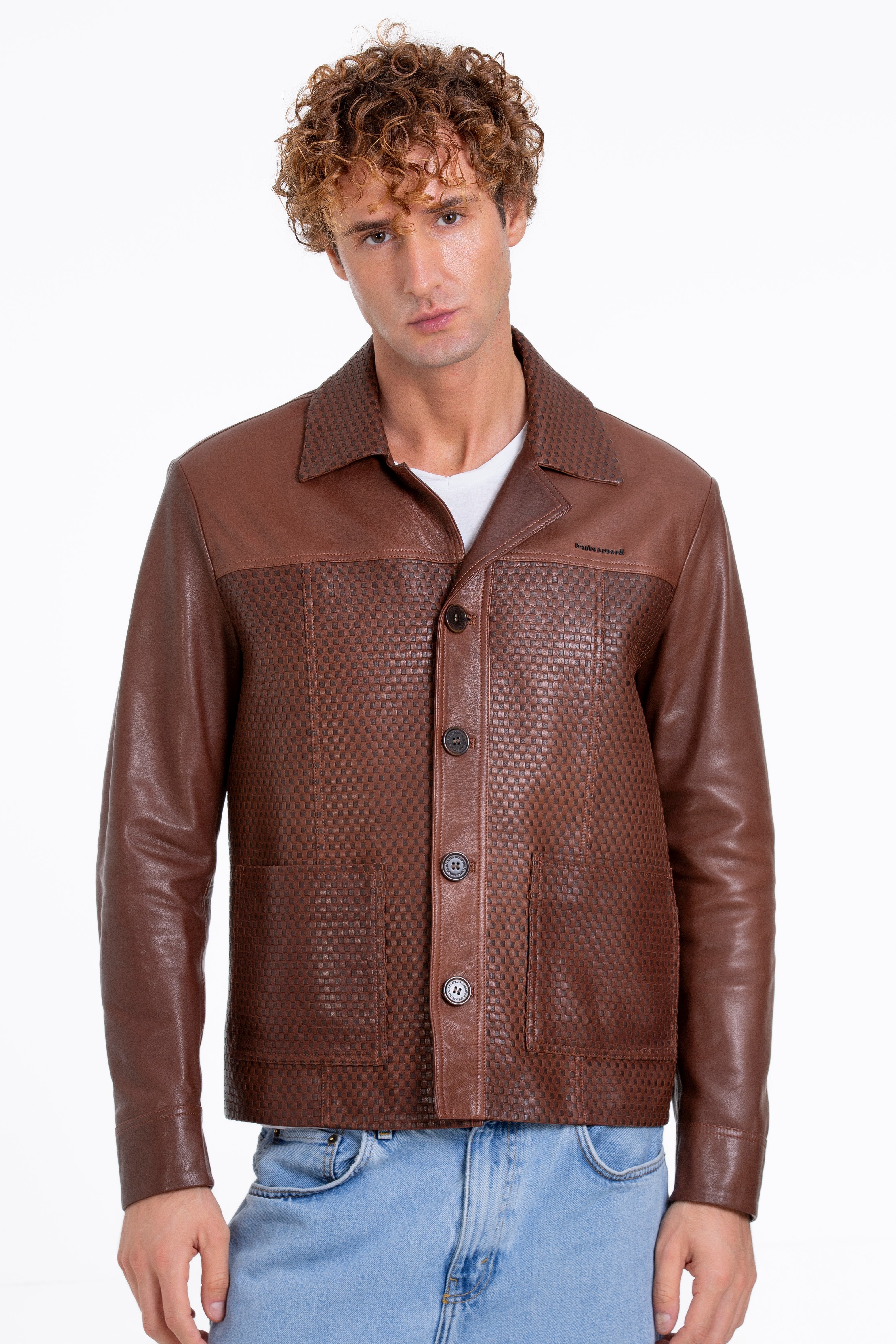 The Glasgow Tan Handwoven Leather Men Jacket