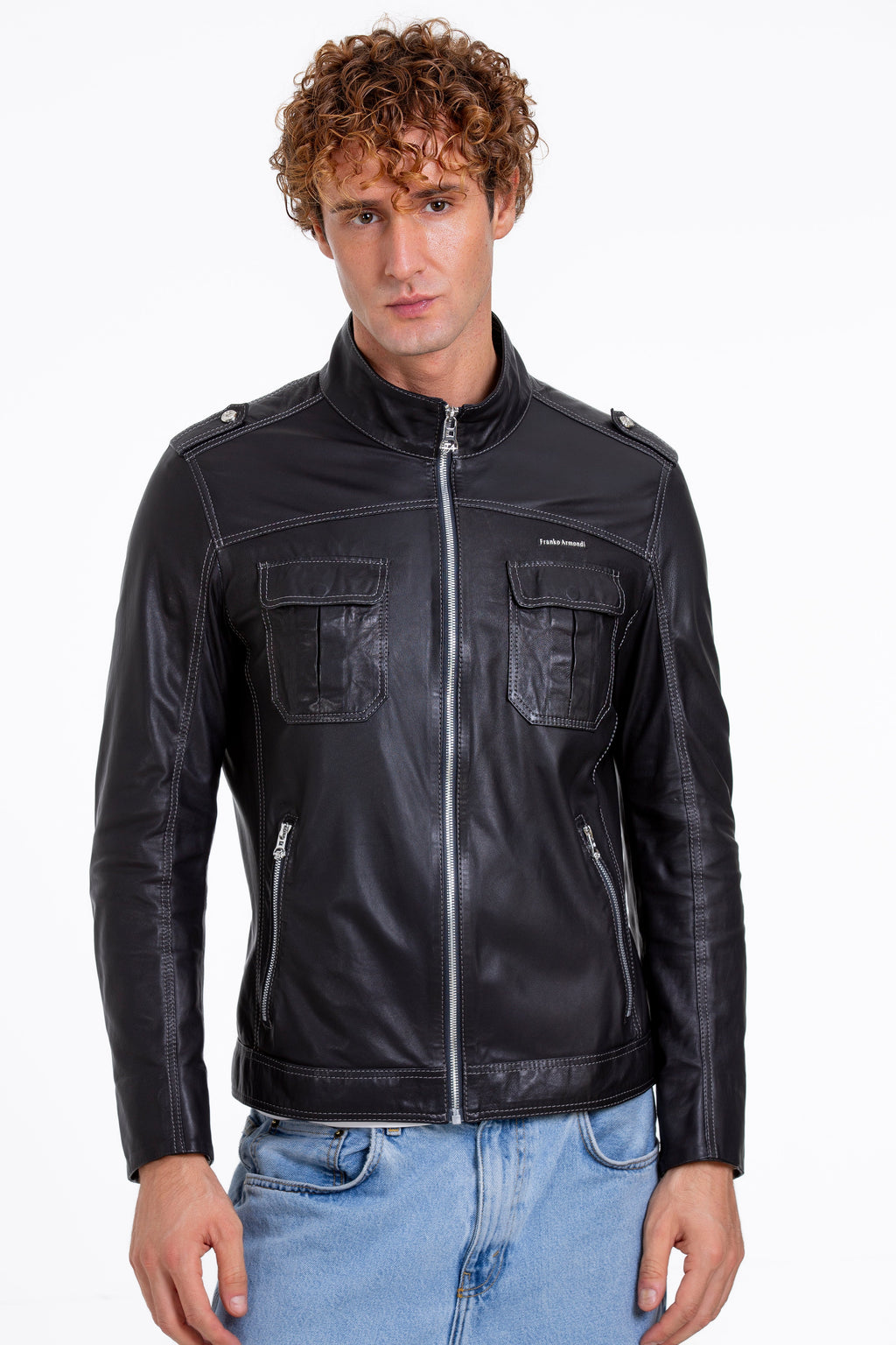 The Mausollos Navy Blue Leather Men  Jacket