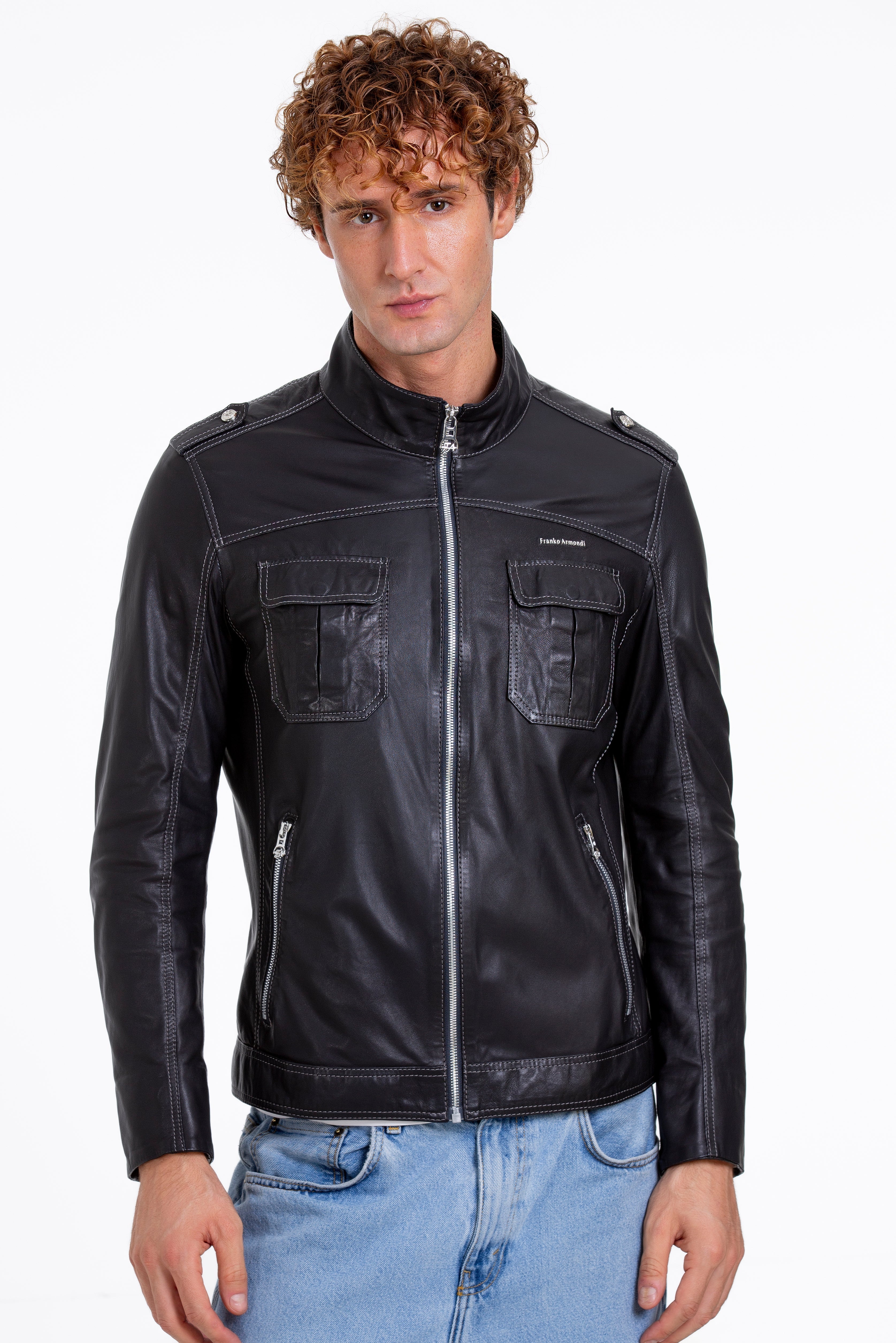 The Mausollos Navy Blue Leather Men  Jacket
