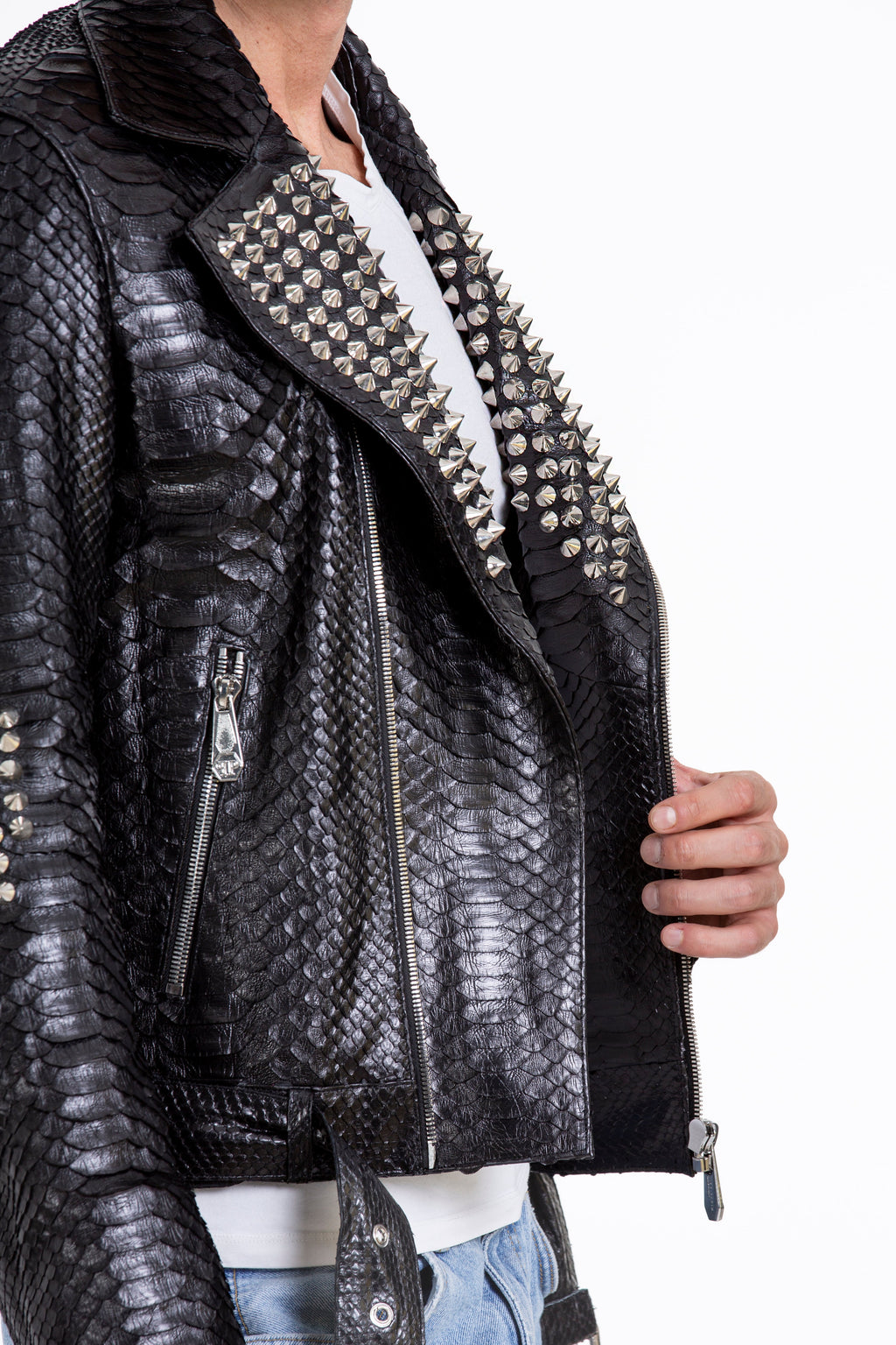 The Kopenhag Pythn Black Spike Leather Men  Jacket