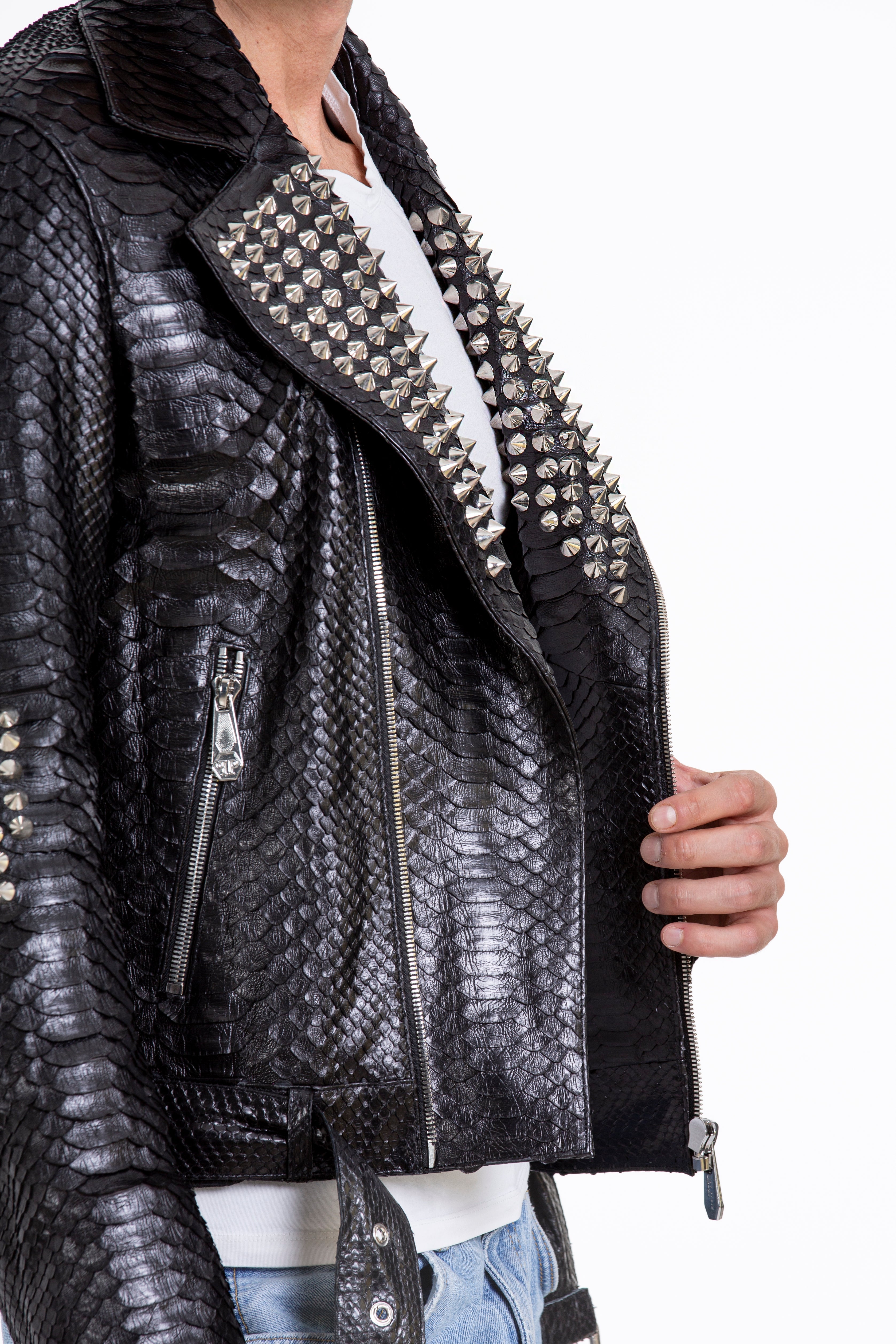 The Kopenhag Pythn Black Spike Leather Men  Jacket