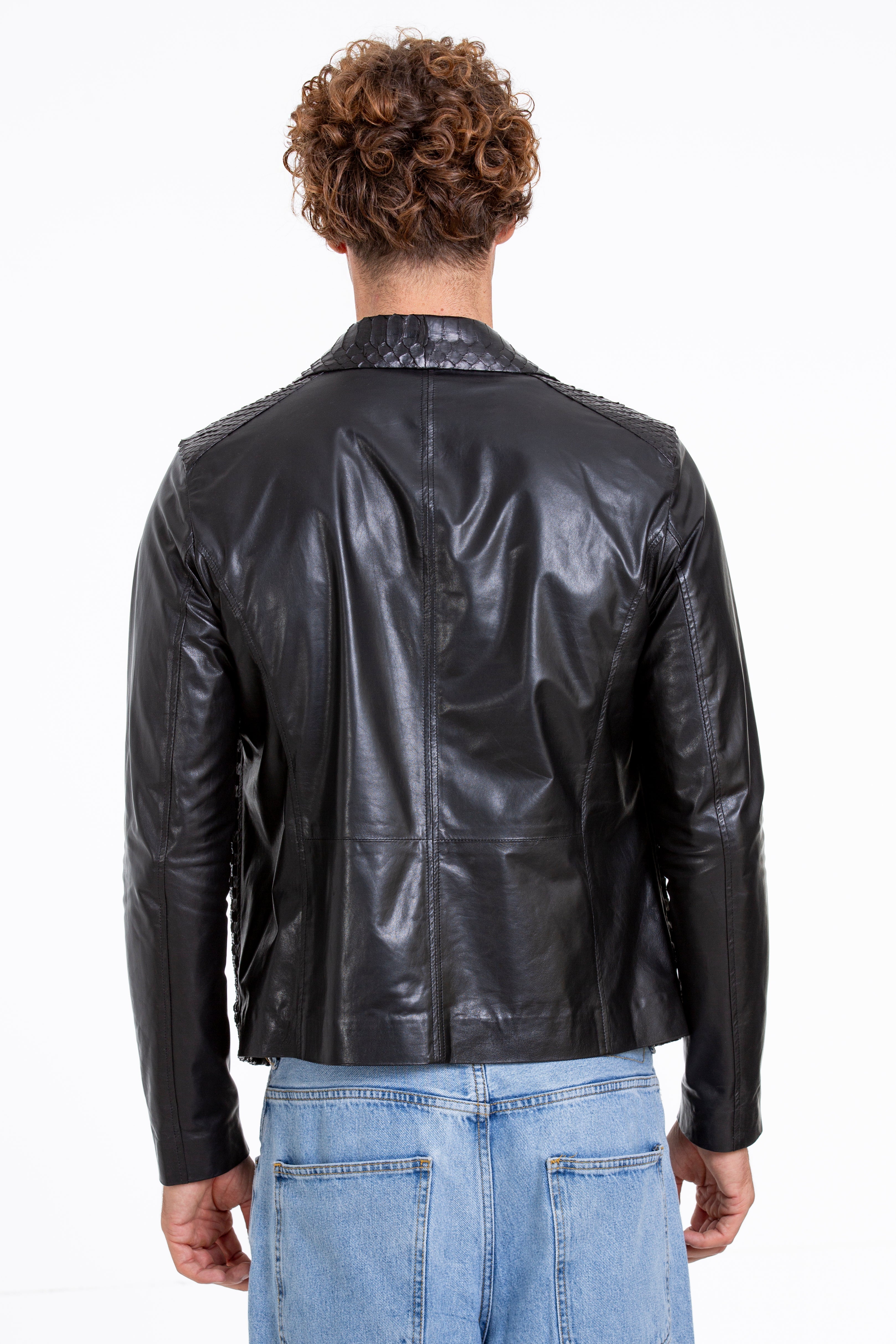 The Bedford Pythn Skin Handwoven Leather Black Men Jacket