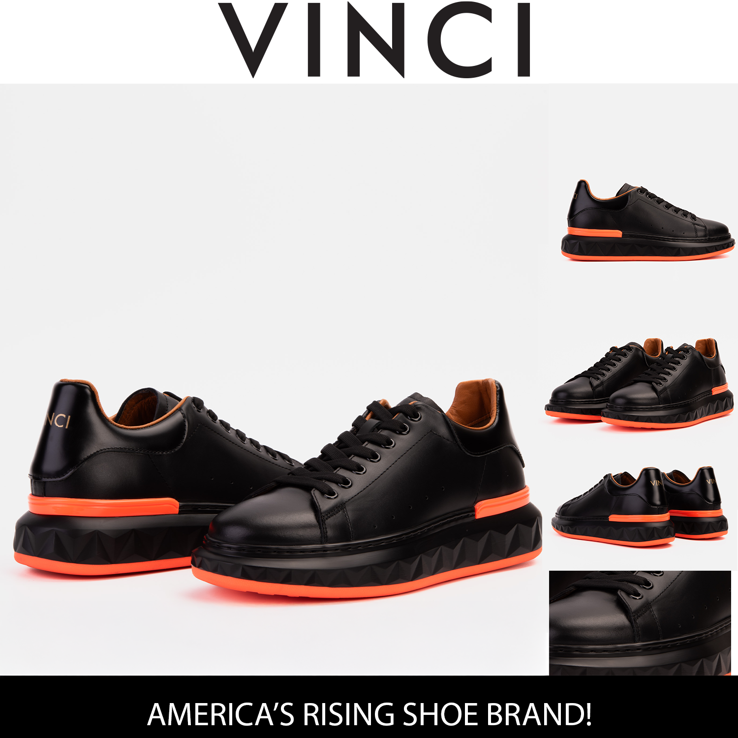 The Linq  Black & Orange Leather Men Sneaker
