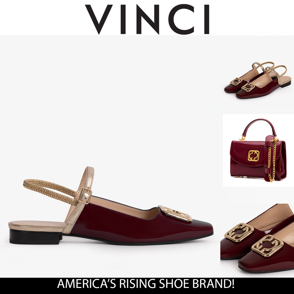 The Rosalinda Burgundy Patent Leather Women Flat Slingback Shoe