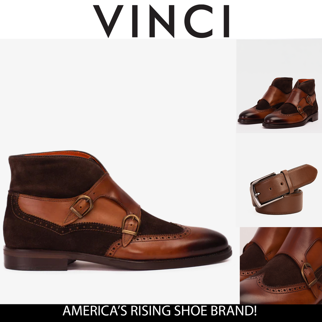 The Albus Tan Leather & Suede Double Strap Monk Brogue Men  Boot