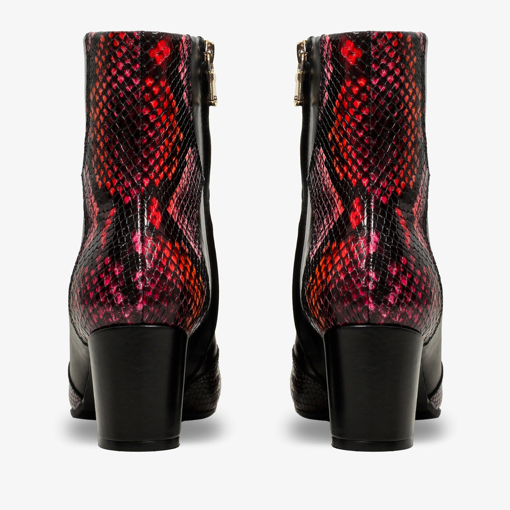 Gray Black & Fuchsia Leather Block Heel Women Boot