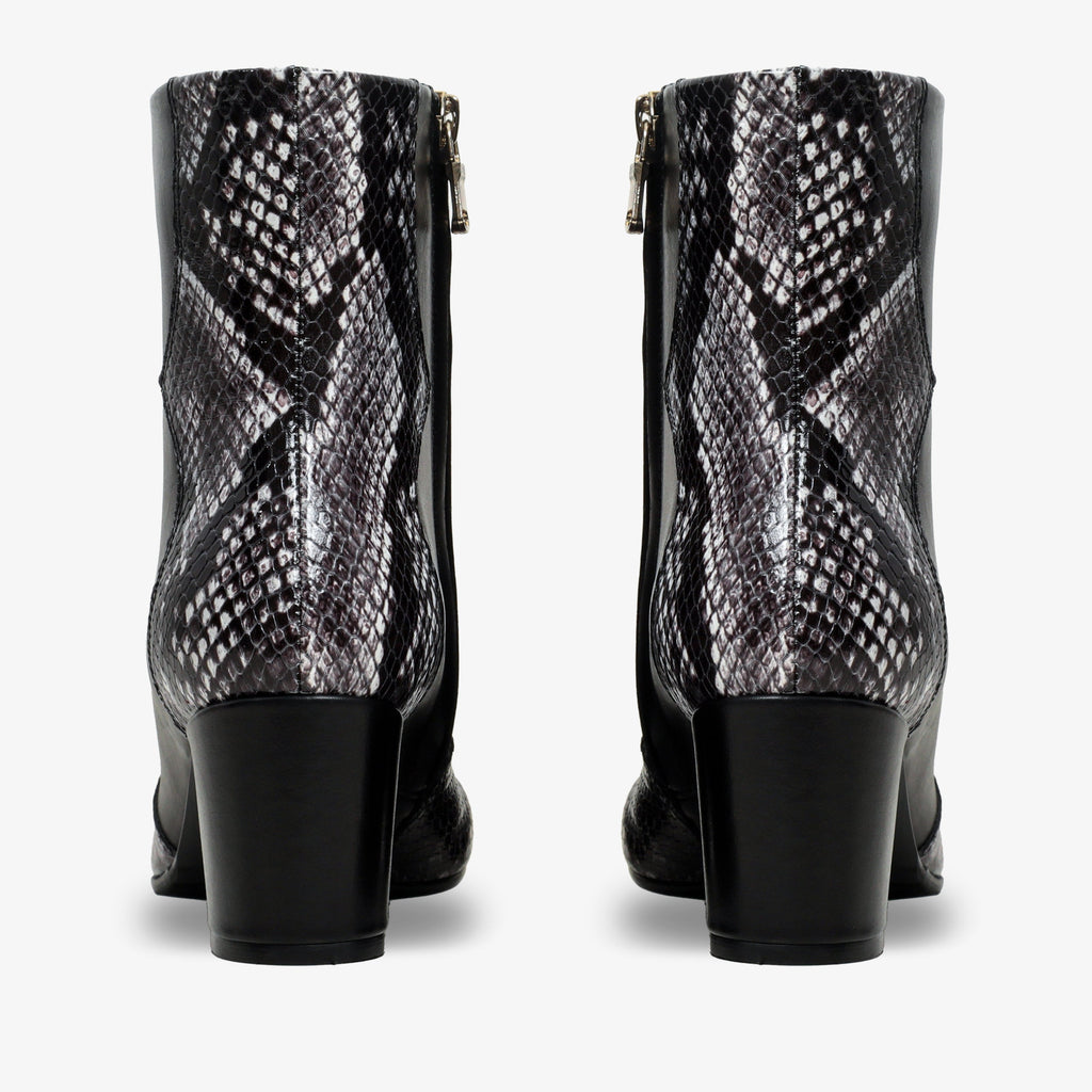 The Gray Black & White Leather Block Heel Women Boot