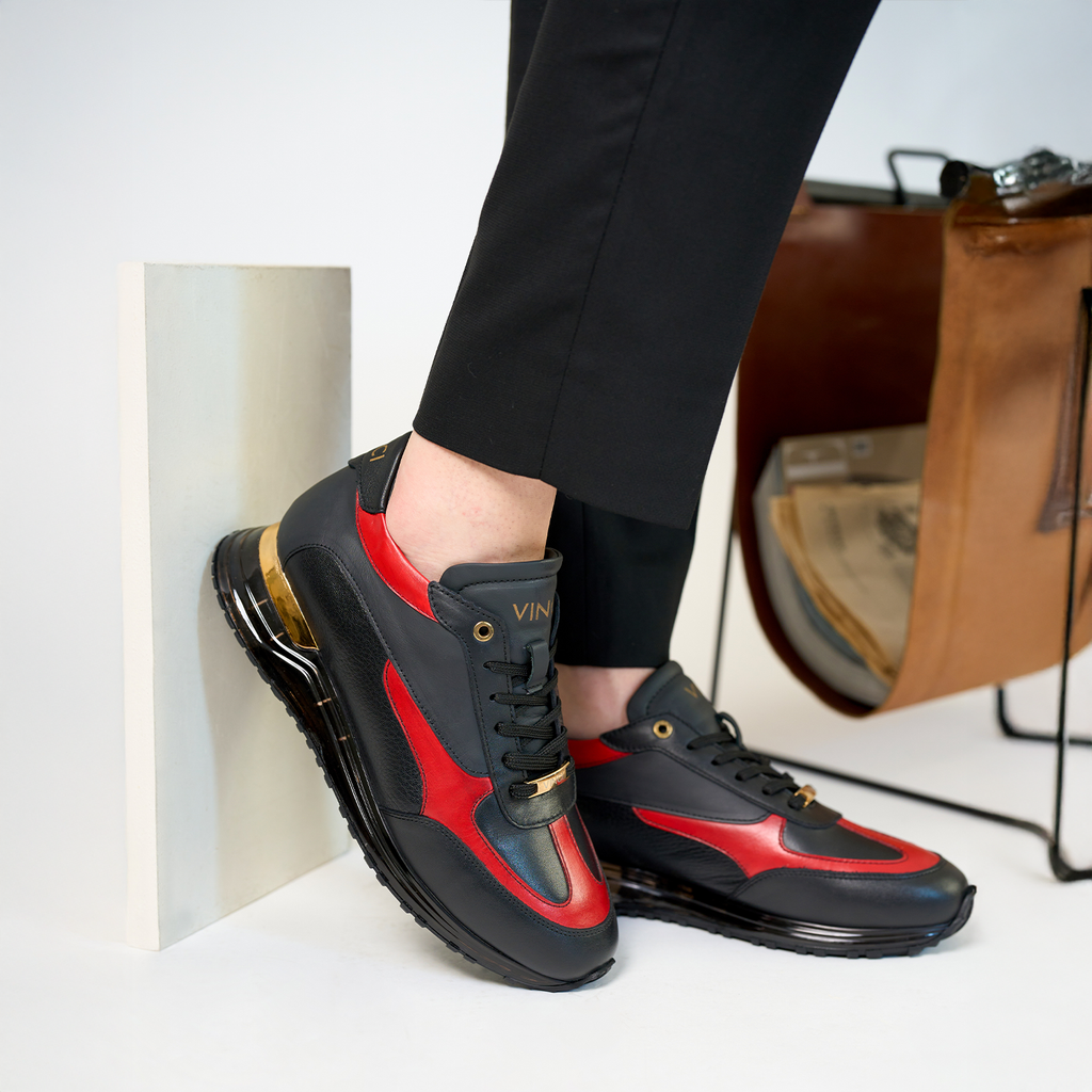 The Arda Black & Red Leather Men Sneaker