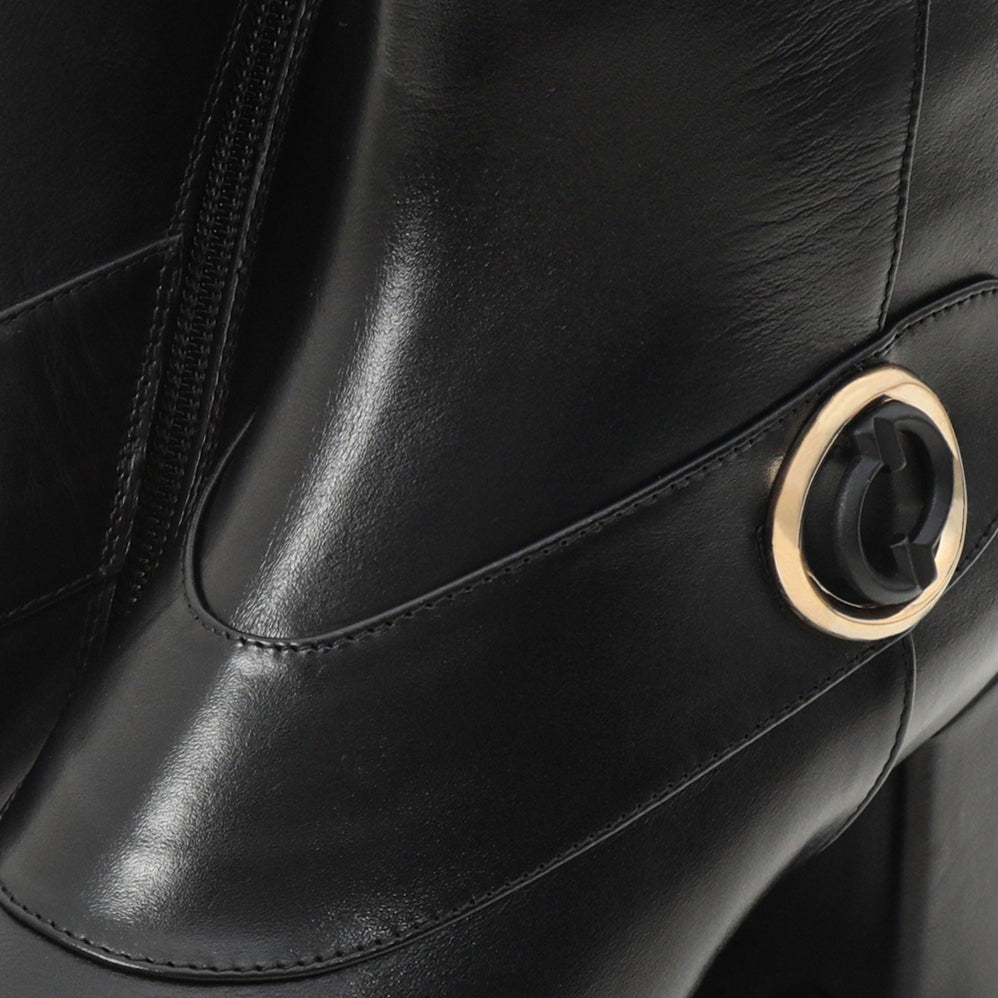 The Windsor Black Leather Block Heel Women Boot