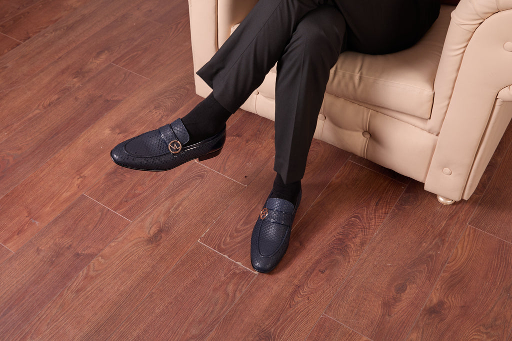 The Monarch Navy Blue Leather Men Dress Shoe