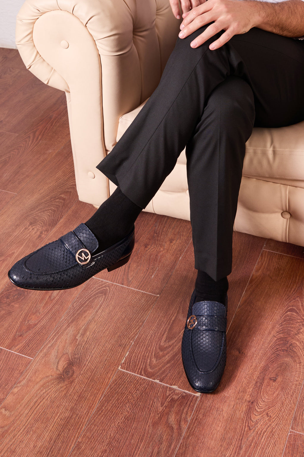The Monarch Navy Blue Leather Men Dress Shoe