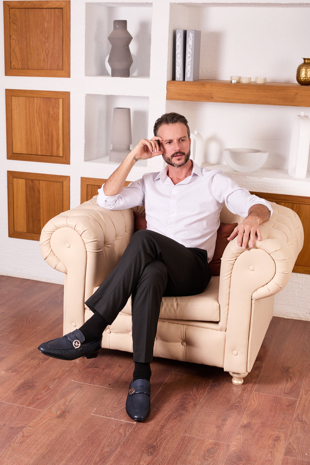 The Monarch Navy Blue Leather Men Dress Shoe