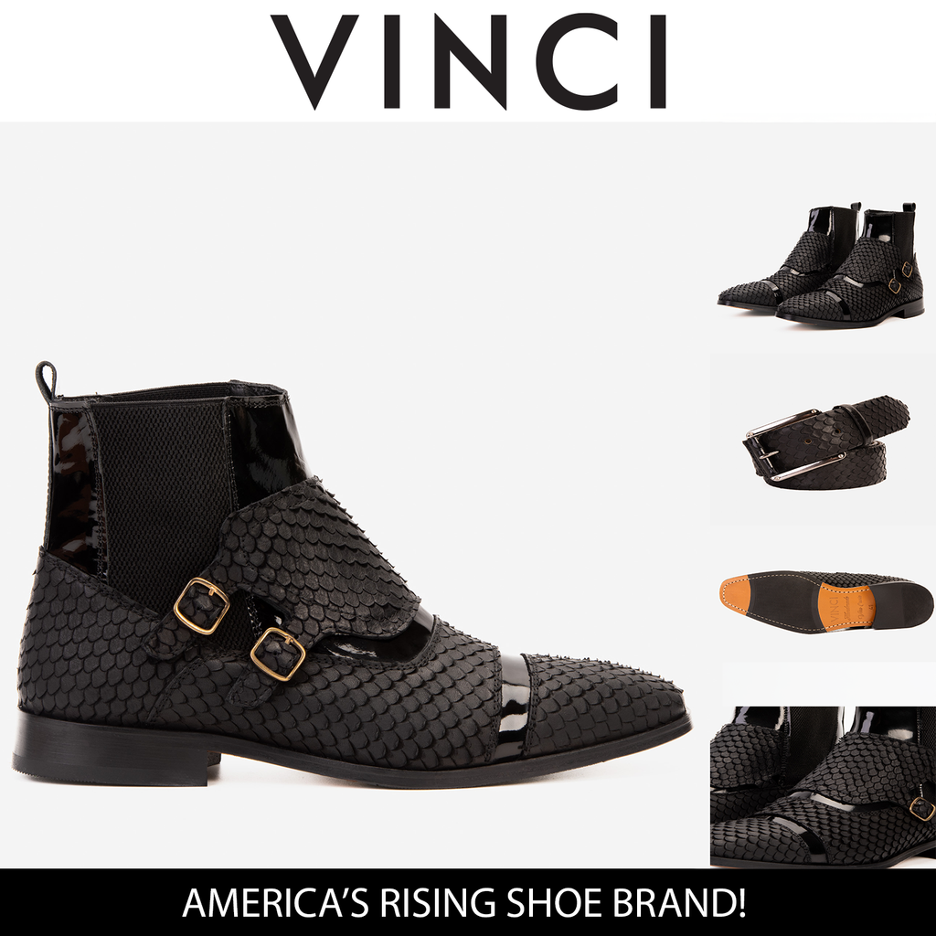 The Orion Black Snakeskin Pattern Leather Double Monk Strap Men Boot