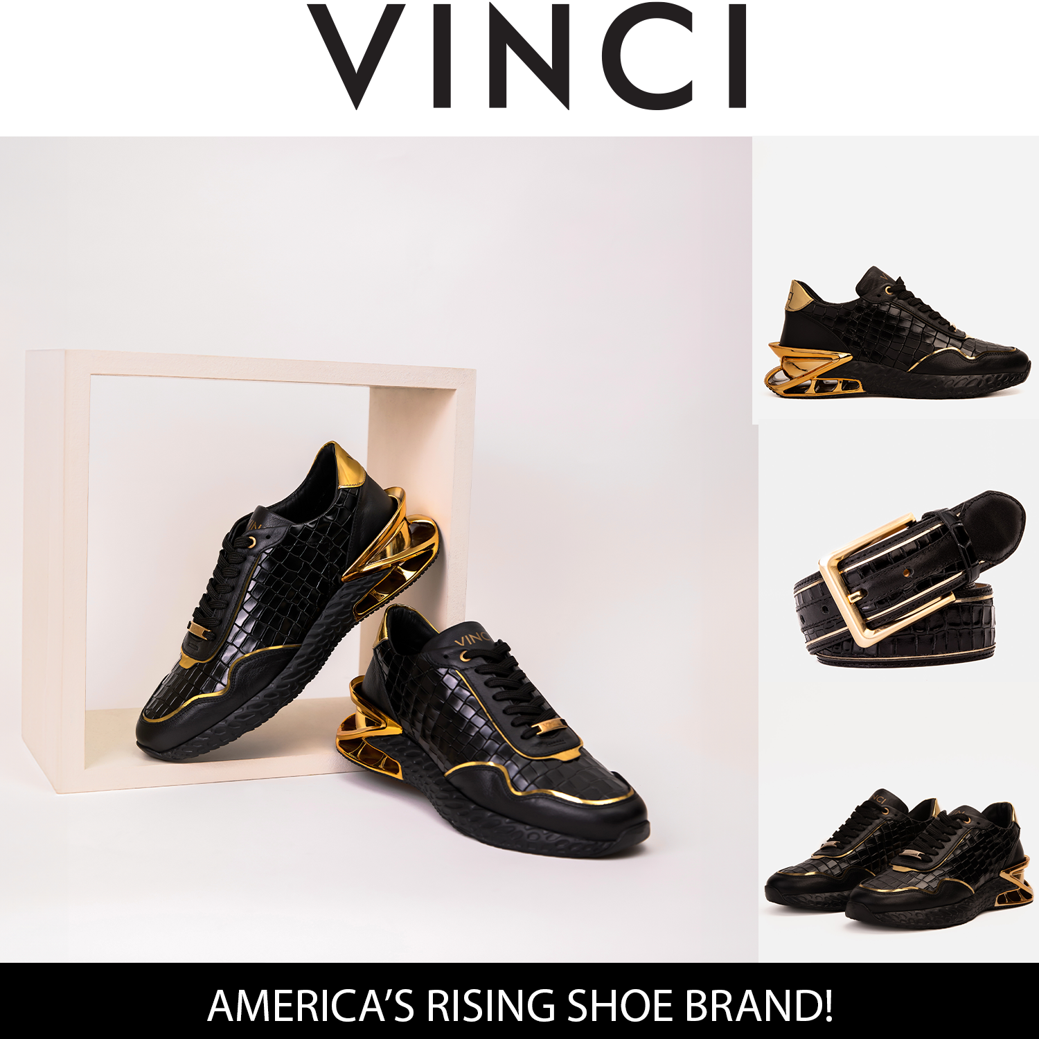 The Bellagio Black & Gold Leather Men Sneaker