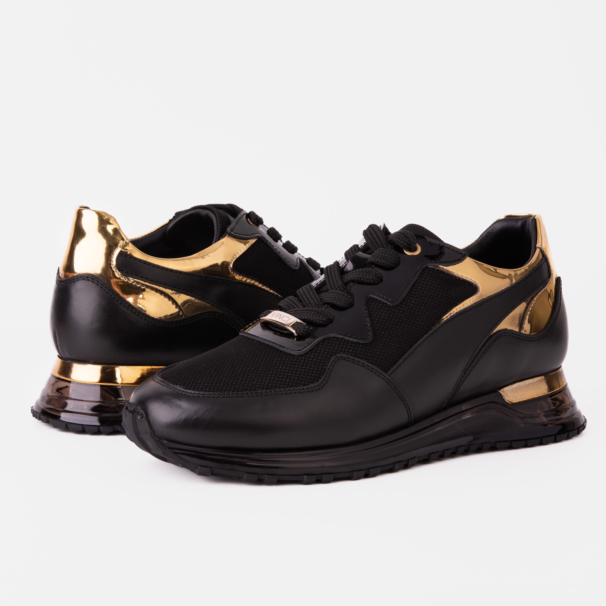 The Rialto Black & Gold Leather Men Sneaker