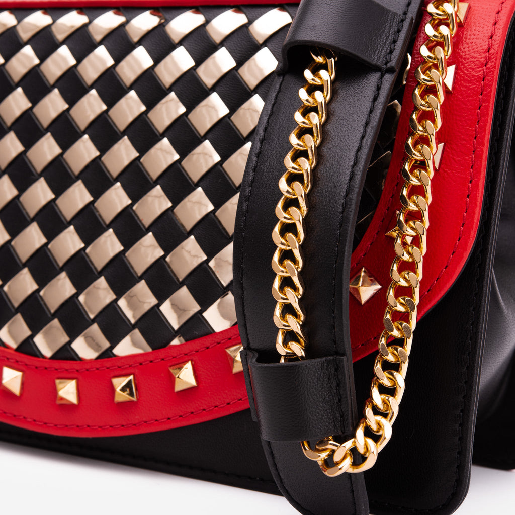 The Dosso Black and Gold Handwoven Leather Handbag