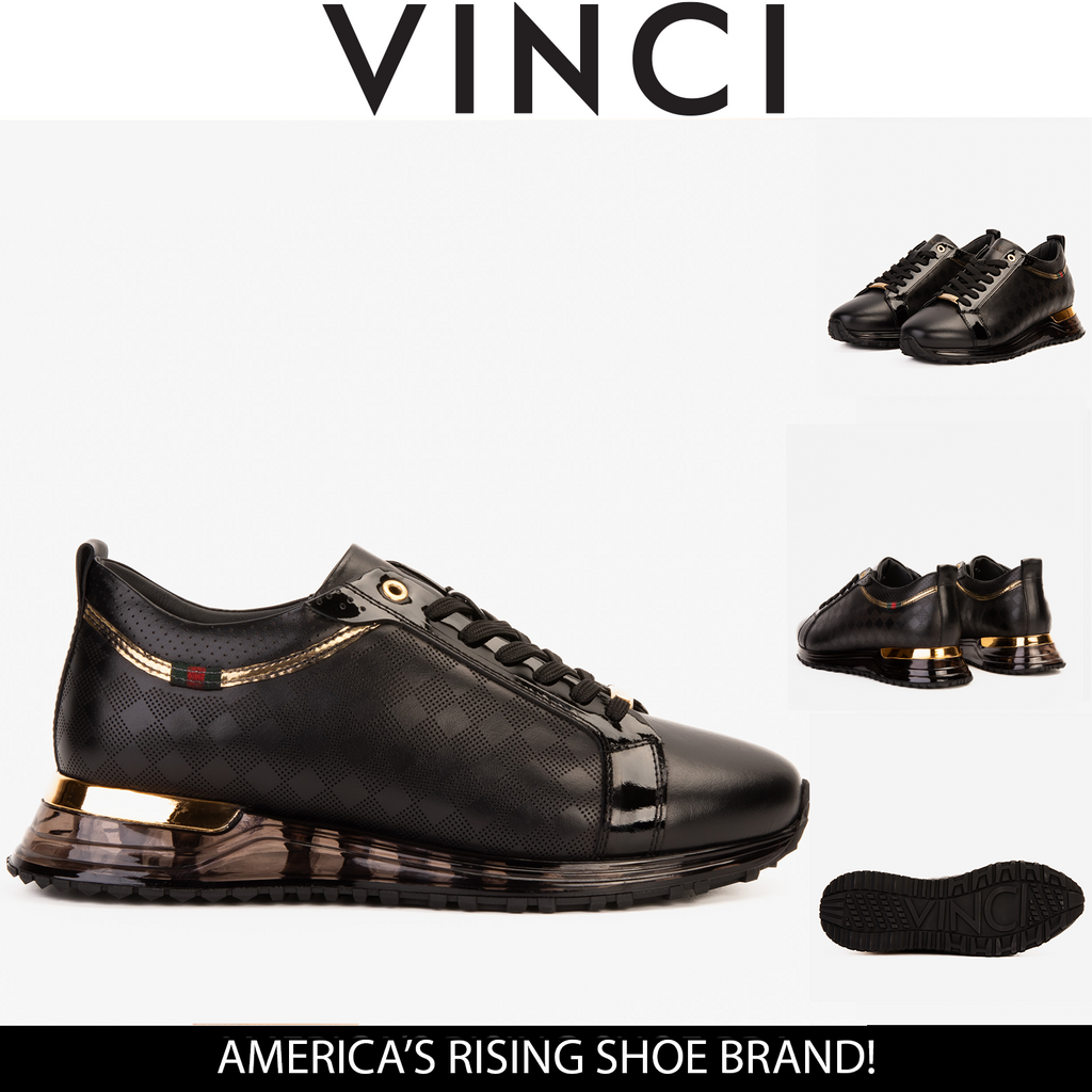 The Cenova Black & Gold Leather Men Sneaker