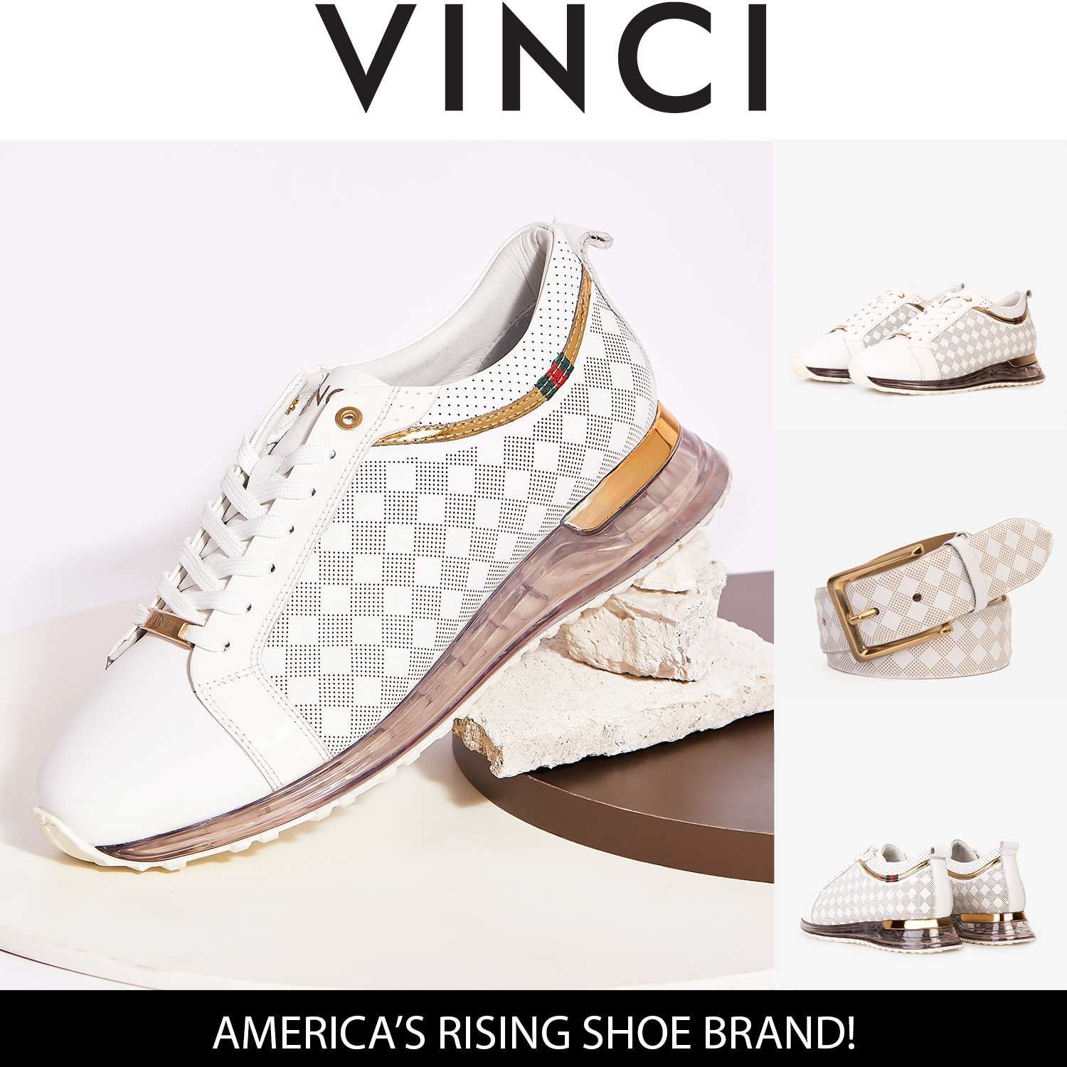 The Cenova White & Gold Leather Men Sneaker