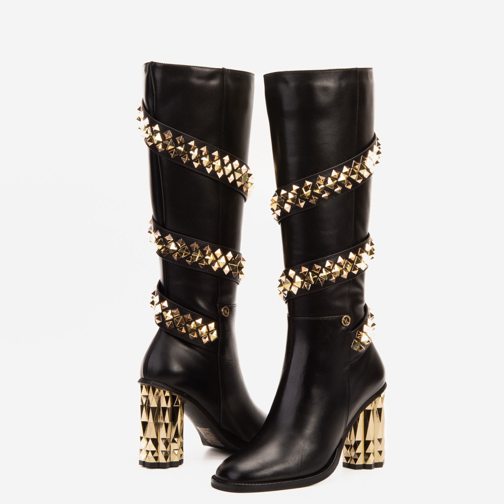 The Gladiator Black Leather Knee High Women Boot