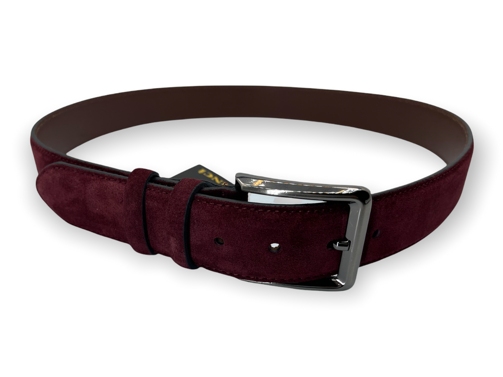 The Bari Burgundy Suede Leather Belt