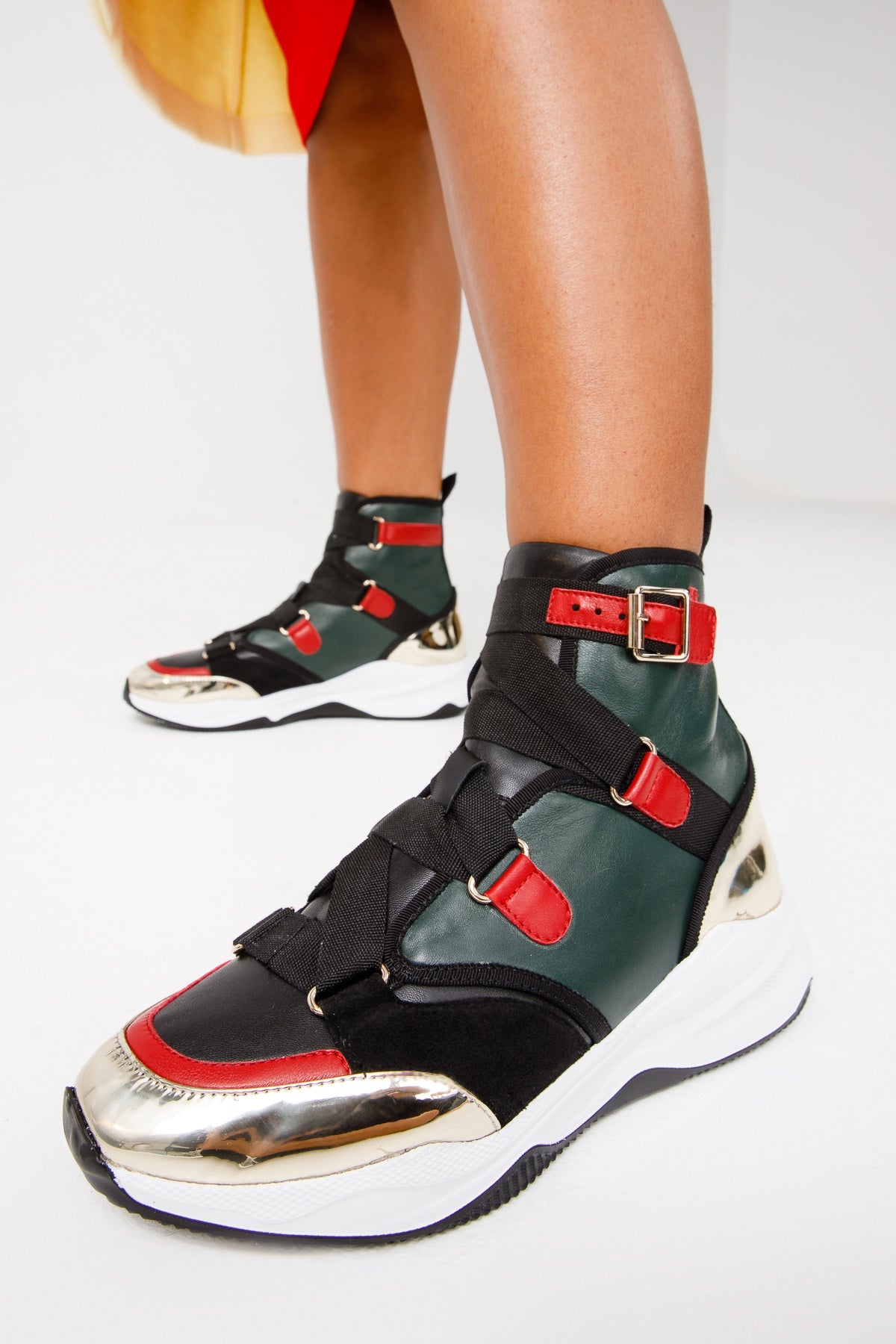 The Ottoman Green & Gold Leather Ankle Women Boot Final Sale!