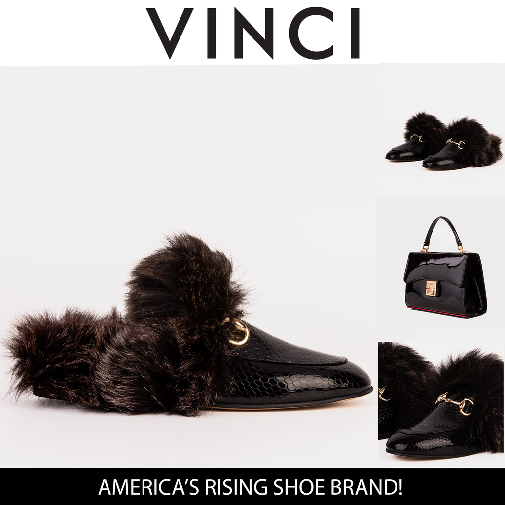 The Izmir Black Patent Leather Natural Fur Women Slipper