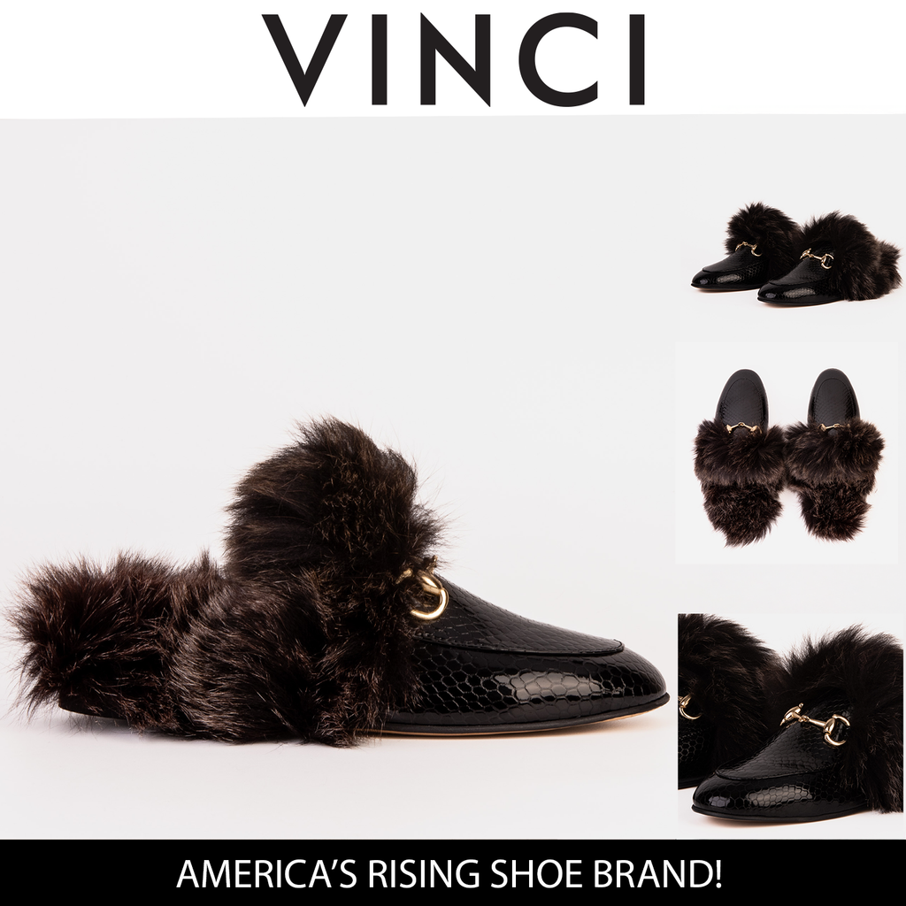 The Izmir Black Patent Leather Natural Fur Women Slipper