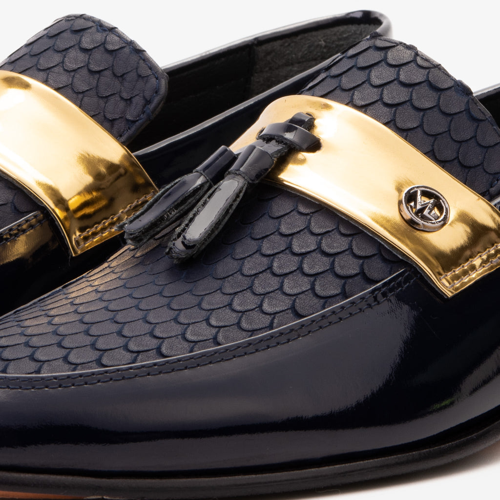 The Imperial Navy Blue & Gold Leather Men Dress Shoe
