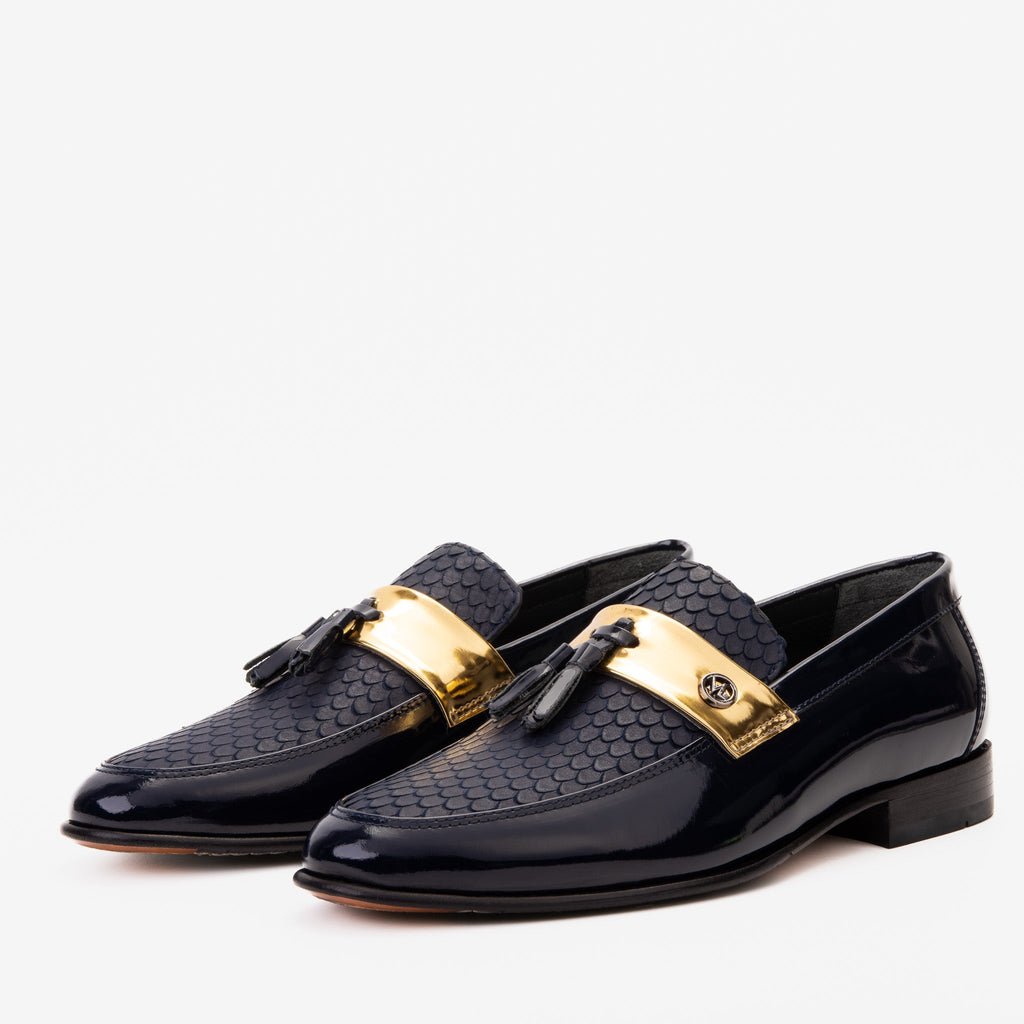 The Imperial Navy Blue & Gold Leather Men Dress Shoe