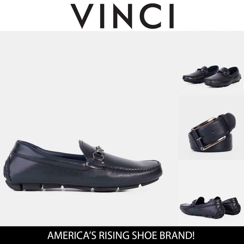 Pavia Navy Blue Leather Bit Drive Loafer Men Shoe