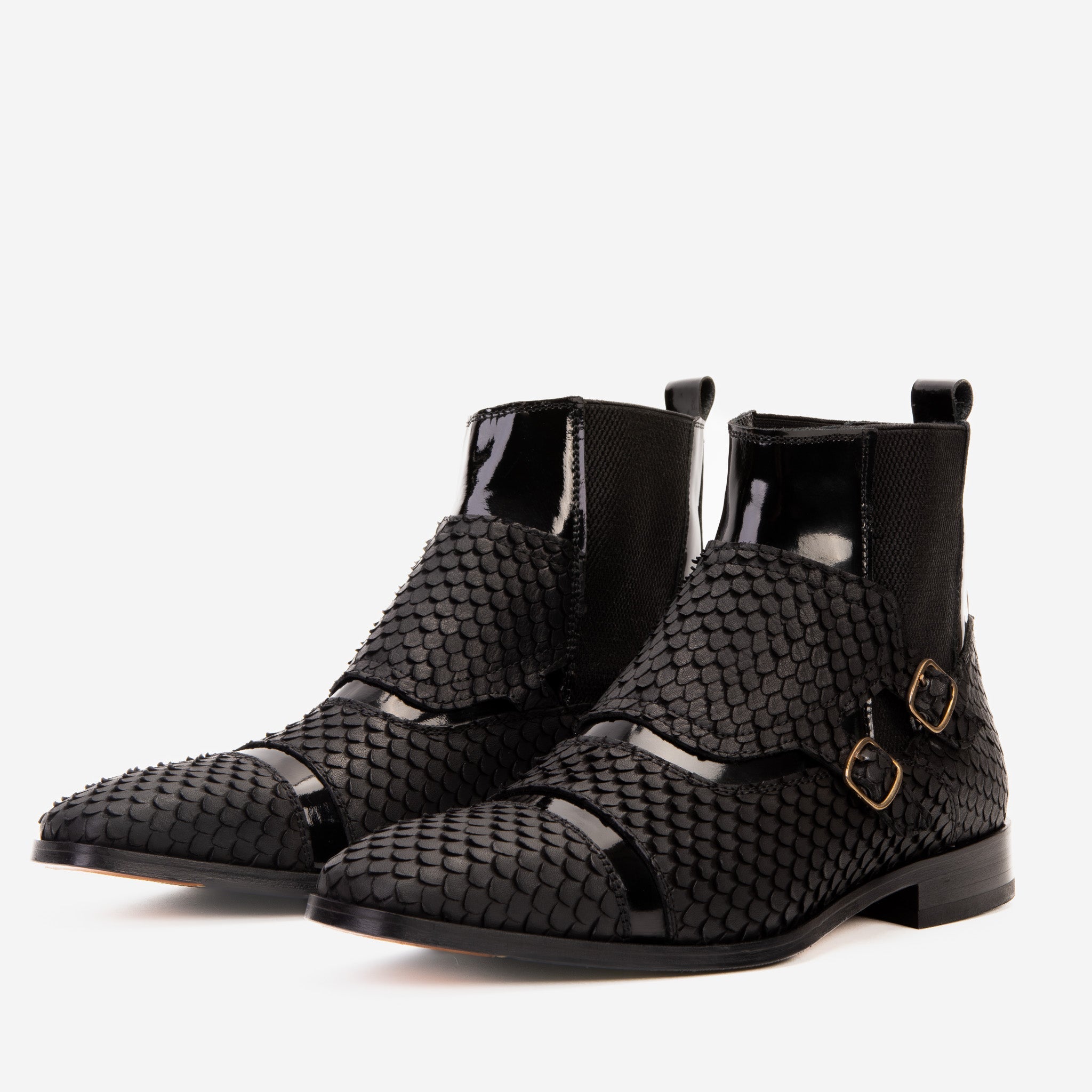 The Orion Black Snakeskin Pattern Leather Double Monk Strap Men Boot