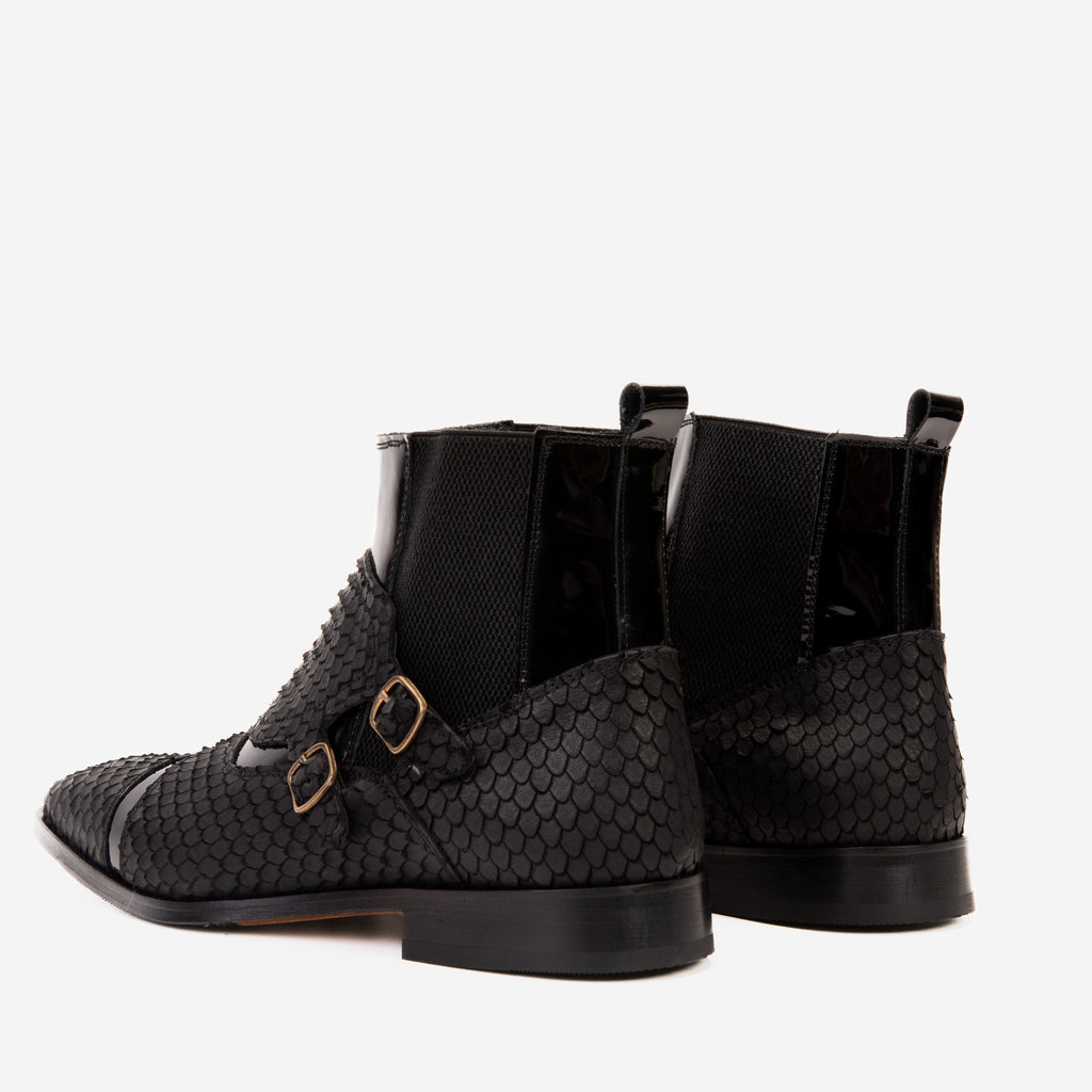 The Orion Black Snakeskin Pattern Leather Double Monk Strap Men Boot