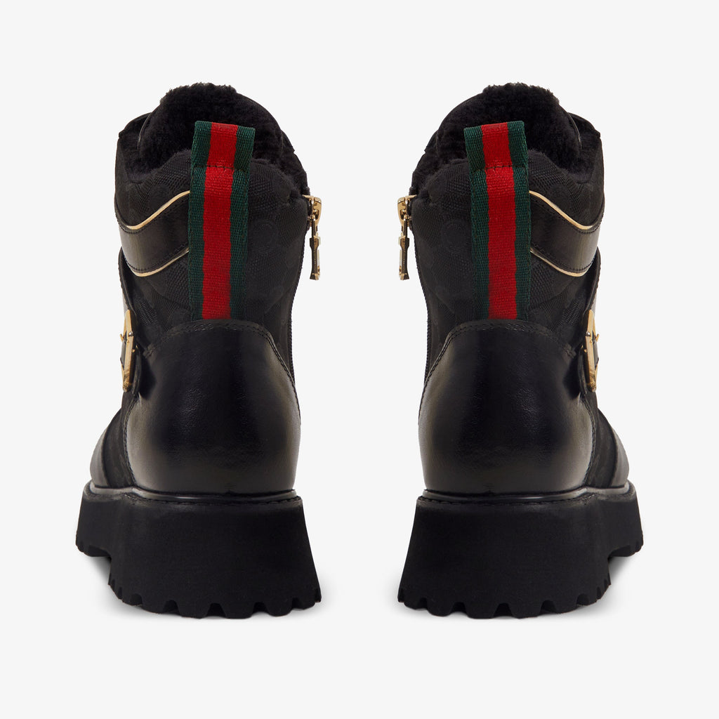 The Boston Black Leather Lace-Up Ankle Women Boot With a Side Zipper